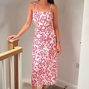 Mango printed linen blend dress with cut out details